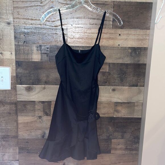 Princess Polly Black Spaghetti Strap Ruffle Wrap Dress - Picture 1 of 8